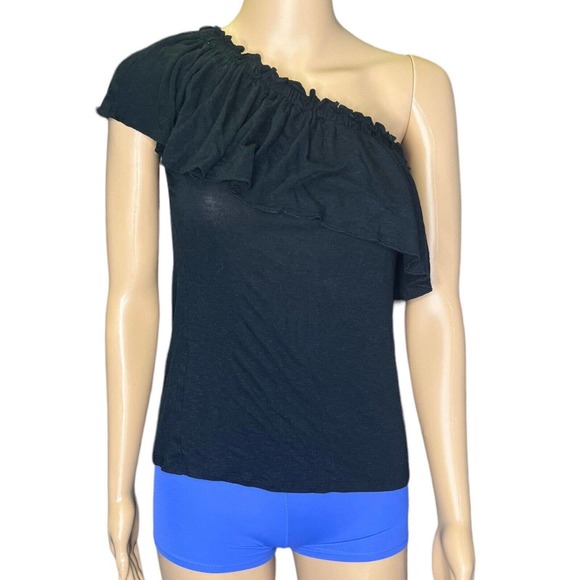 Rebecca Taylor Tops - Rebecca Taylor Flax Blend Black Jersey Knit Ruffle Off Shoulder Top Size XS
